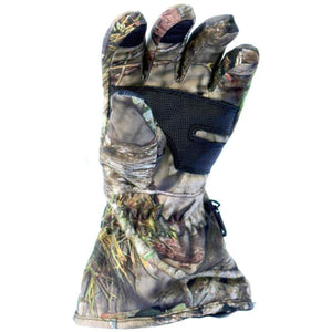 Camo hunting glove with black mesh palm and zippered cuff