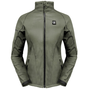 ActionHeat olive green softshell heated jacket with front zipper and high collar