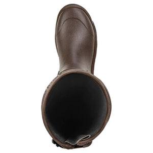 Top view of a brown Korkers rubber boot