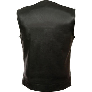 Back view of a plain black Milwaukee Leather motorcycle vest