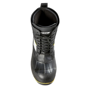 Top view of a black Baffin winter boot with lace up closure and rubber shell