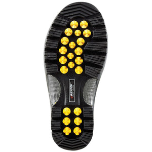 Black Baffin boot tread with yellow circular traction studs