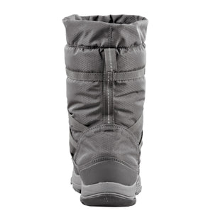Back view of a grey Baffin winter boot with a drawstring collar and textured fabric