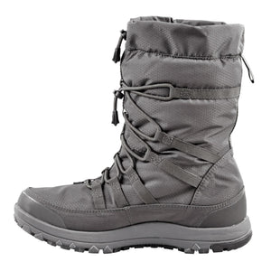 Baffin grey mid-calf winter boot with lace-up closure and toggle