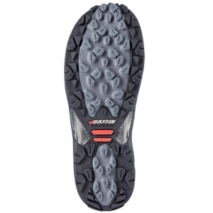 Baffin boot rubber outsole with grey and black multi directional tread pattern