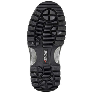 Black Baffin boot tread sole with deep lugs and brand logo