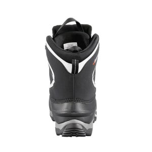 Back view of a black Baffin winter boot with a pull tab and white trim