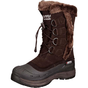 Baffin brown winter boot with faux fur trim and lace up closure