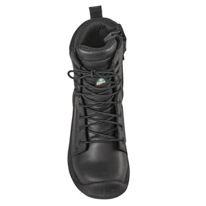 Black leather tactical boot with lace up front and side zipper