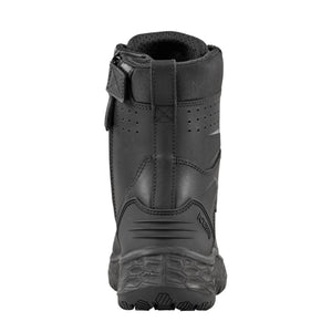 Back view of a black Baffin winter boot with a textured heel and side strap closure