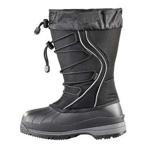 Black winter boot with toggle closure and rubber base