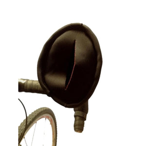 Black neoprene bicycle handlebar mitt attached to drop bars