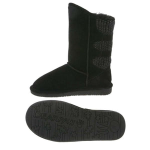 Bearpaw black suede mid calf boot with knit back detail and branded rubber sole
