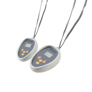Two Beautyrest digital controllers with LCD screens and orange buttons