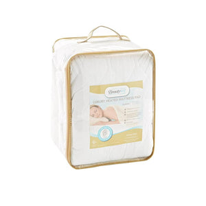 Beautyrest queen size luxury heated mattress pad in clear plastic storage bag