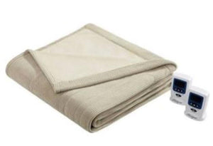 Beautyrest beige electric heated blanket with two digital controllers