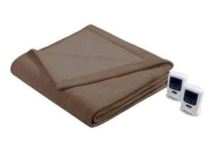 Beautyrest brown heated electric blanket with two digital controllers