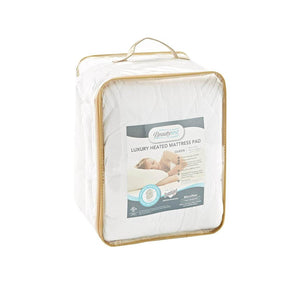Beautyrest queen size luxury heated mattress pad in clear plastic storage bag