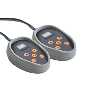 Two Beautyrest electric blanket controllers with digital displays and orange buttons