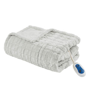 Beautyrest grey textured electric throw blanket with controller