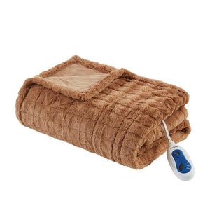 Beautyrest brown faux fur heated throw blanket with controller