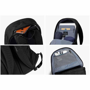 Bellroy backpack showing internal organization pockets and external quick access storage