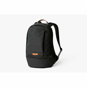 Bellroy black backpack with leather handle and logo patch
