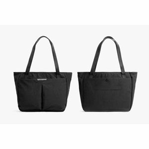 Front and back view of a black Bellroy tote bag