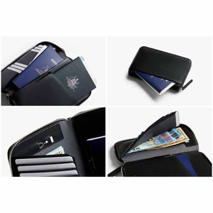 Bellroy travel wallet showing passport slots card compartments and cash storage