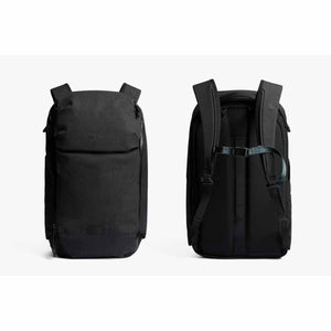 Front and back view of a black Bellroy backpack