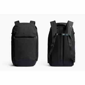 Front and back view of a black Bellroy backpack