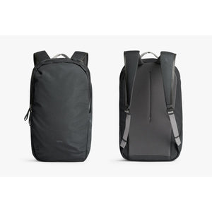 Front and back view of a black Bellroy backpack