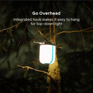 BioLite lantern hanging from a tree branch by its integrated hook