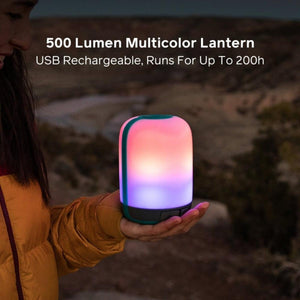 BioLite 500 lumen multicolor USB rechargeable lantern held in a hand