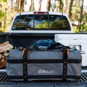 BioLite grey gear bag in the back of a pickup truck