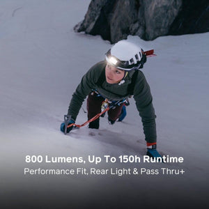 Climber wearing a BioLite headlamp on a snowy slope