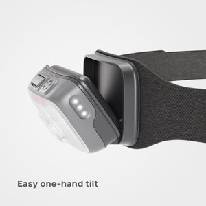 BioLite headlamp showing the adjustable tilt mechanism on the headband