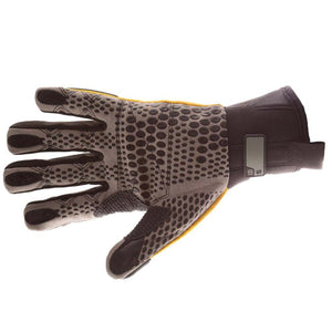 Impacto work glove with grey textured grip palm and yellow accents