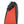 Orange and red striped climbing skin attached to the tip of a black ski