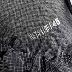 Black Diamond Beta Light 45 backpack fabric detail with grid pattern