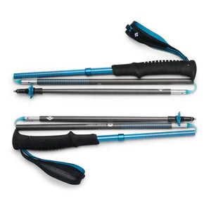 Black Diamond Distance Carbon Z trekking poles folded in blue and grey