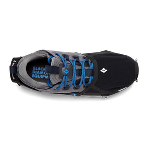 Black Diamond trail running shoe top view with grey and black upper and blue laces
