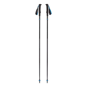 Black Diamond trekking poles with black shafts and blue accents