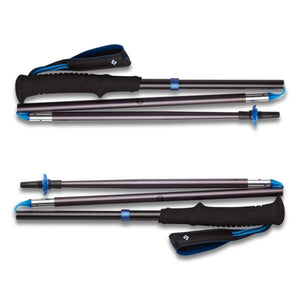 Black Diamond foldable trekking poles in grey with blue accents