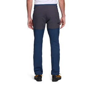 Back view of Black Diamond blue and grey technical hiking pants