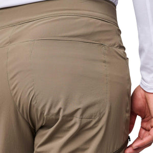Close up of back pocket detail on Black Diamond tan hiking pants