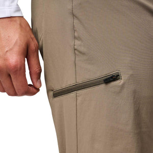 Close up of Black Diamond pants featuring a zippered thigh pocket