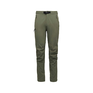 Black Diamond olive green hiking pants with integrated belt and zippered pockets