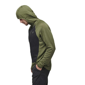 Black Diamond olive green and black hooded long sleeve shirt