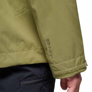 Olive green Black Diamond jacket sleeve with BD dry and Empel branding